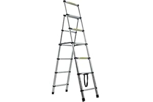 VICKYHOME Aluminium 5+6 Step Ladder Folding Telescopic Stepladder, Exention Ladder with Anti Slip Feet, EN131 Safety, Portable & Lightweight, Silver