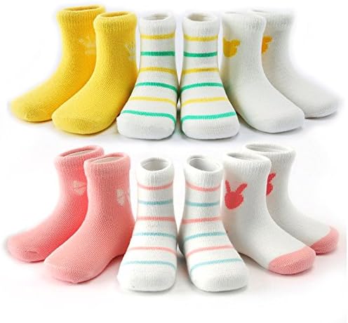 [6 Pair Pack]Boys &amp; Girls Socks Seamless Ultra Soft Cotton Cute Fashion Fun Colorful Stripe Socks (6-9 Years/Shoes Toddler:17-19cm, 3 Pairs of Pink + 3 Pairs of Yellow)