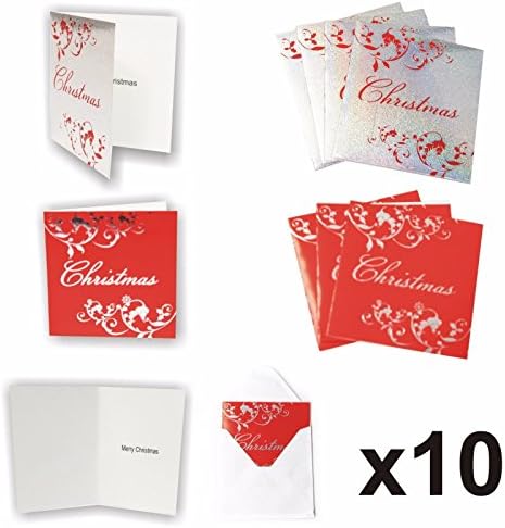 10 Pack of Silver Red Christmas Gift Cards Envelopes