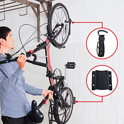 BYFIS Soporte para Colgar Bicicletas en la Pared. Colgador Vertical para Bici de hasta 30kg. Portabicicletas metálico con Gancho y Base Protectora. Fácil instalación, Accesorios incluidos.