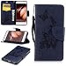 Produktbild LMAZWUFULM Hülle für Huawei P10 (5,1 Zoll) PU Leder Magnetverschluss Brieftasche Lederhülle Elegant Pfirsich Blüte und Schmetterlinge Prägung Design von Book style mit Stent-Funktion und Karten Slot Ledertasche Flip Cover für Huawei P10 (5,1 Zoll) Dunkelblau