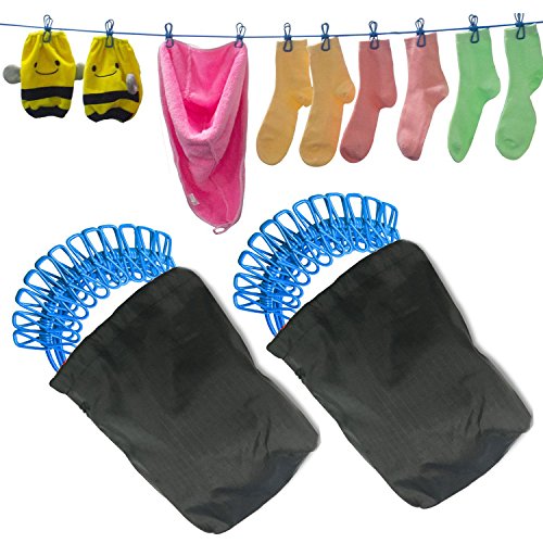 Pasway 2 Set Winddichte Tragbare Reise Outdoor Wäscheleine mit 12 Clips, Blau