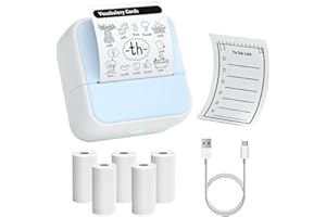 OFFCUP Mini Drucker Mini Fotodrucker mit 5 Papierrollen Tragbarer Mini Printer Thermodrucker Taschendrucker Smartphone Bluetooth Drucker für iOS und Android für Studiennotizen Fotos Etiketten, Blau