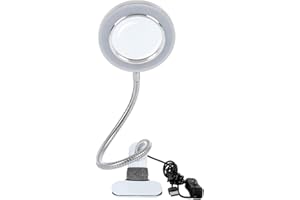 HANDS DIY Lámpara estética con lupa 8 dioptrías, lámpara LED USB portátil, clip portátil y lámpara de cuello de cisne flexible para maquillaje tatuaje uñas arte belleza [eficiencia energética clase A], Vidrio