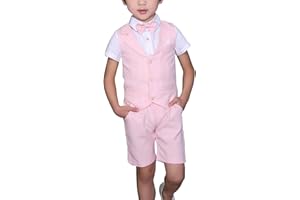 LOLANTA 4 pièces Costume Enfant Garcon Mariage Ete,Vetements Garcon Ceremonie,Ensemble Costume Short Gilet Chemise avec nœud Papillon