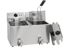 METRO Professional Friteuse double/Fryer électrique GDF3028, acier inoxydable, 55 x 55.8 x 39 cm, 2 x 8 L, robinet de vidange, panneau de commande amovible, argenté