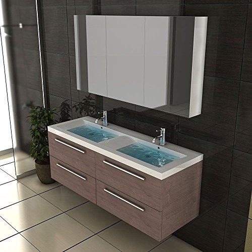 Badezimmer Möbel / Waschbecken / Doppelwaschtisch / Badmöbel / Unterschrank / Waschplatzlösung / Modell Garda-1440 / Farbe: Braun / Waschtisch - 4