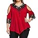 Produktbild OVERDOSE Sommer Große Größe Frauen Spitze Schulterfrei T-Shirt Kurzarm Casual Top Bluse V-Ausschnitt Tops Casual T Shirt Oberteile(Rot,M)