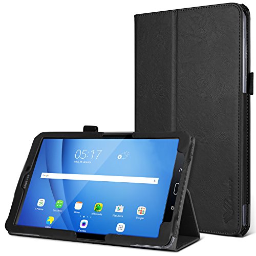 SAVFY Samsung Galaxy Tab A 7.0 Hülle 2016 Business Serie Auto Sleep Wake up Funktion Case Smart Cover mit Handschlaufe, Kartensteckplätze, schwarz