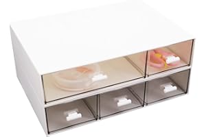 Seahelms Desktop Storage Desk Organizer with 5 Drawers Stackable Plastic Min Desktop Organizer Cosmetic Organiser for Storing Craft, Accessory, Stationery