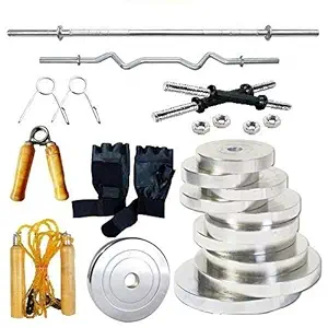 Body Maxx New 50 KG Steel Weight Plate Home Gym Set + 14 Dumbbell Rod + 3 FT CURL Rod + 5 FT Plain Rod (25 MM) + Skipping Rope and All Gym Accessories for Weight Lifting Exercise