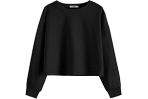 Arshiner Sweatshirt Fille à Manches Longues Hauts Courts Coton Col Rond Pullover Tops pour Enfants 5-12 Ans