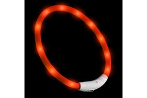 Silikonowa obroża LED USB dla psa świecąca obroża dla psów ładowana przez USB (rozmiar S-L 18-65 cm regulowana indywidualnie) w kolorze pomarańczowym marki PRECORN