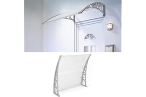 YIMING Auvent de Porte d'entrée, Longueur 150 cm (59,06''), Marquise de Porte et Fenêtres, Auvent de fenêtre en Polycarbonat, UV Protection, Pluie et Neige Protection (Gris-Blanc, 98×150×25 cm)