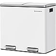 SONGMICS Recycling Bin, Double Trash Can, 2 x 24L, with 2 Compartments, Soft-Close Lids, Pedals, Plastic Inner Buckets and Carry Handles, White LTB48WT