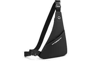 FANDARE Ultralekka torba na klatkę piersiową, męska torba na ramię, wodoszczelna, dwustronna, z otworem na słuchawki, do uprawiania sportu, wędrówek, jazdy na rowerze, podróży, na ramię, czarny, L,