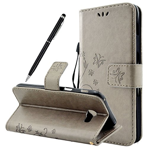 Samsung Galaxy A5 (2017) Hülle, Fraelc® Galaxy A5 (2017) Schutzhülle Flip Case mit Kartenfach und Standfunktion Schmetterling Muster Ledertasche für Samsung Galaxy A5 (2017), Grau
