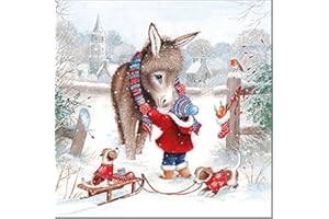 Servietten Weihnachten Lot de 20 serviettes en papier motif animaux en hiver - Pour enfant - Décoration de table 33 x 33 cm, multicolore