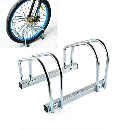 Preisvergleich Produktbild Femor Fahrradständer Bodenparker für 2 Fahrräde Mehrfachständer Twin Bicycle Stand (Silber farbe)