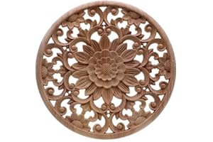 LQNB Appliques en Bois Rond De Sculpture De Fleurs Sculptées pour Décalque De Moulures en Bois Non-Peintes Meuble Armoire Figurine Décorative