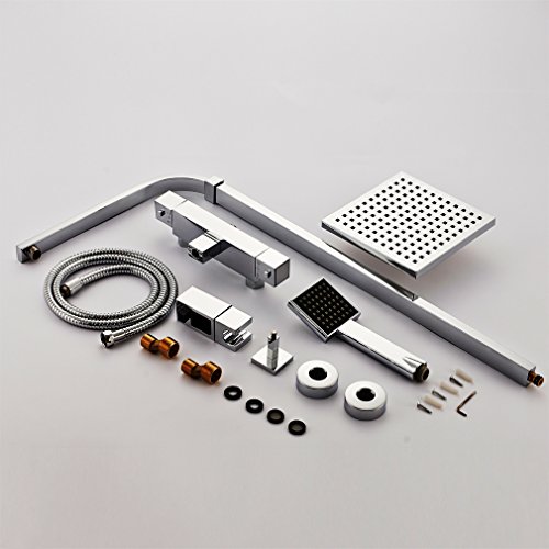 Auralum® Duschset mit Thermostat und Höhenverstellbar ca. 82 bis 122cm Kopfbrause 20x20cm Inkl. Handbrause + Kopfbrause - 4