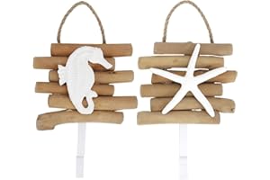 HEALLILY 2Pcs Mare di Legno Gancio A Muro di Trasporto Marittimo Cappello Gancio da Parete in Stile Rustico Appendiabiti Titolare Anello Chiave Heavy Duty Ganci per Appendere Asciugamani