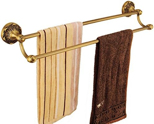 Lnxd Antique Double Towel Bar soild Brass carving round base Towel Rack Carved Bronze Towel Rail Bathroom Accessories