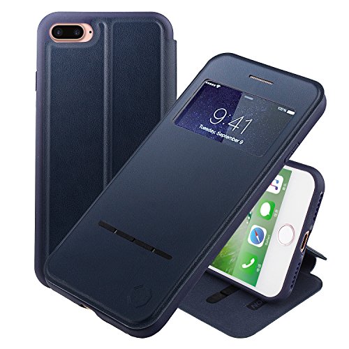 Funda inteligente con ventana y barra de botones Nouske para iPhone 7 Plus iPhone 8 Plus y de 5 5 pulgadas de Apple  Azul Marino