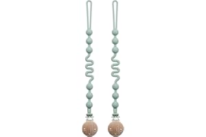 Attache Tetine en Silicone avec Ressort Réglable, Seposeve Lot de 2 Attache Sucettes pour Bébés Garçons et Filles, Pacifier Clip Chain, Souple et Flexible, Design Monobloc, 2 Vert