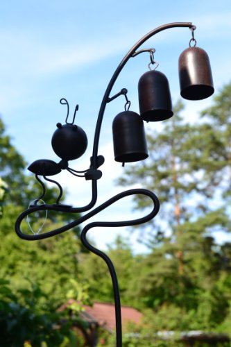 Gartenstecker aus Metall mit 3 Glöckchen und hübscher Ameise für Haus und Garten, Höhe 90 cm