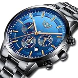 Watch-LUTEM Herren Armbanduhren Wasserdichte Luxusuhren für Männer Sport Business Casual Uhr mit Edelstahlband, Leuchtzeiger, Datums- / Sekunden- / Minuten- / 24-Stunden-Anzeige
