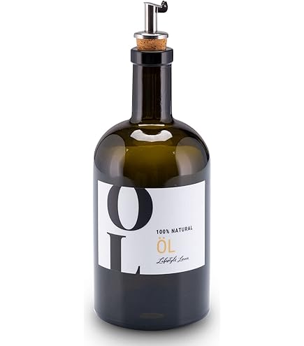 Lifestyle Lover Olie apothekersfles glas antiekgroene olijfolie met schenktuit van roestvrij staal voor olie en azijn (olie 500ml