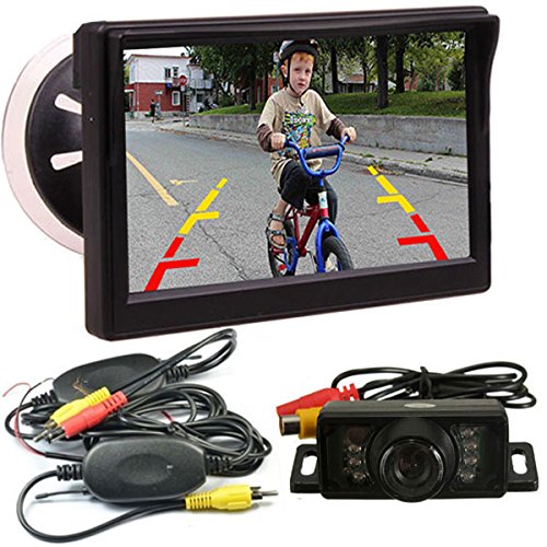 Cámara de respaldo inalámbrica, monitor en color de 5 pulgadas para la cámara de respaldo del vehículo Sistema de marcha atrás Visión nocturna Impermeable 7 IR LED