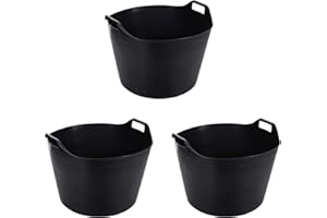 M1SS Set of 3 - 26L/40L/75L Litre Black Robust Versatile Multipurpose Medium/Large/Extra Large Flexi Tub Garden Flexible Plastic Storage Container Bucket Tub Trugs Horse Feeder Flex Tub (75 Litre)