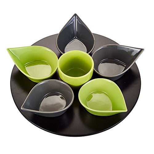 spécification SERVICE APERITIF GOUTTE 7 PIECES VERT GRIS - PLATEAU TOURNANT DIAMETRE 32