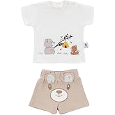 Gezenbebe Hero Kısa Kol Desenli Bebek T-Shirt &amp; Nakışlı Şort Seti Teddy (Organik) 6-9 Ay