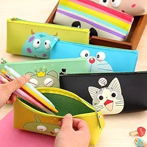 ARTLABEL Pack of 6 Soft Silicon School Pencil Pouch Stationery Case Box - for Birthday Party Return Gift in Bulk for Kids Boys & Girls (Assorted Design) (Style-1)
