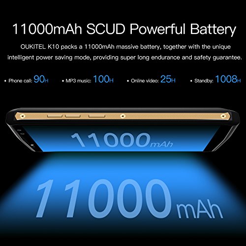 OUKITEL K10 4G Smartphone Libera 6 Pollici (Rapporto 18: 9 Visione Completa) 11000mAh Batteria Octa Core Android 7.0 6GB RAM 64GB ROM 21MP + 13MP Fotocamera Face ID Impronta Digitale 5V/5A Quick Charge NFC GPS Dual SIM