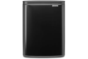 Brabantia Pattumiera Bo 12L - Piccolo ed elegante - Apertura e chiusura soft - Igienico e poco ingombrante - appendibile a parete - Per bagno, toilette, camera da letto - Matt Black