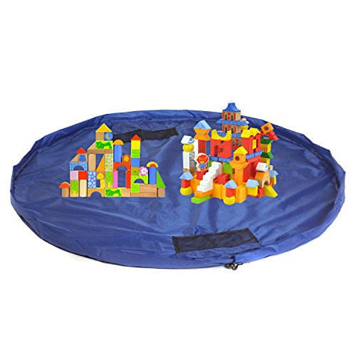 Preisvergleich Produktbild HIMRY® XXL Kinder Aufräumsack, Wasserdichte Spieldecke zum einfachen Spielen und Aufräumen, Ideal für das schnelle Aufsammeln von Legos, Dupla usw., Spielzeug Speicher Tasche Aufbewahrung Beutel Spielzeugaufbewahrung, Toys Aufbewahrungstasche, Blau, KXD4005 blue