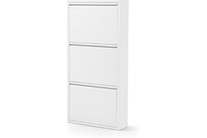 ‎GOWOLL gowoll Schuhschrank Schmal Schuhregal Metall Hoch Schuhkipper mit Magnetische Abdeckung Metall Montiert Schuhregal Schmal und Wandmontage (Weiß, 3 Klappen)