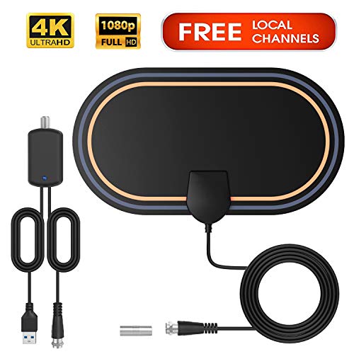 Bqeel Antenne TV Intérieur Puissante, Antenne TNT, Amplifiée 120 Miles avec Amplificateur de Signal Booster et 3,7 Mètres Câble Coaxial, Soutien Smart TV 1080P HD 4K VHF UHF FM