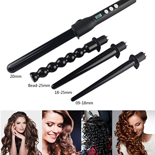 lockenstab ,CoFashion Professioneller 4 in 1 Multifunktions Austauschbare Lockenwickler-Set, Keramik Turmalin Spirale Lockenwickler Konische Curling Eisenstab , digitale LCD-Anzeige Temperaturregelung - 7