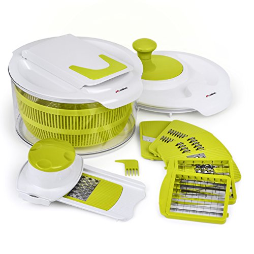 Meliconi melichef Essoreuse à salade multifonctions, centrifugeuse, trancheuse, râpe, sminuzza et valets en table