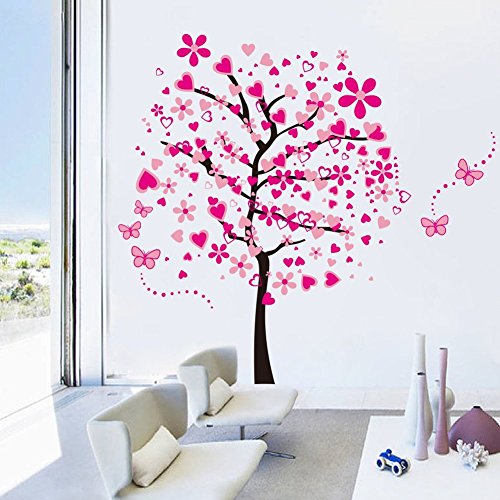 ElecMotive Riesige Herz Baum Schmetterling Abnehmbare Wandaufkleber Wandtattoo Wandsticker Aufkleber DIY für Wohnzimmer Schlafzimmer Kinderzimmer mit Geschenkkarton - 3