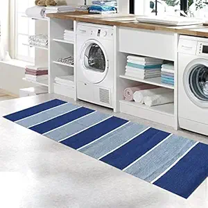 AYAAN Rug/Durry/Carpet Bed Side Runner/Home/Kitchen/Living Area/Office Entrance Kids Room Solid Premium Runnner Carpet (22X55 Inch) (Blue & Sky Blue)