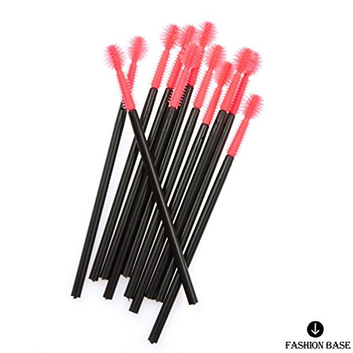 Fashion Base® 50 PCS Black Plastic Hand Red Disposable Eyelash Mini Brush Mascara Wands Makeup Women Makeup Set-Ball Shap