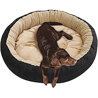 Mellifluous Reversible Super Soft Velvet Round Cat Dog Pet Bed (Diameter 61 cms Height 15 cms) (Small, Black Cream)