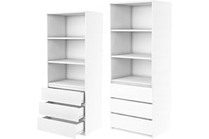 roe furniture Kleiderschrank Schrank mit Regalen und Schubladen - Flurgarderobe - Garderobe - Schrank Schlafzimmer - Garderobenschrank - Weiß - 74 cm Breite