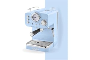 Swan SK22110BLN Retro Espresso Coffee Machine with Milk Frother, Steam Pressure Control, 1.2L Detachable Water Tank, 1100W, Retro Blue